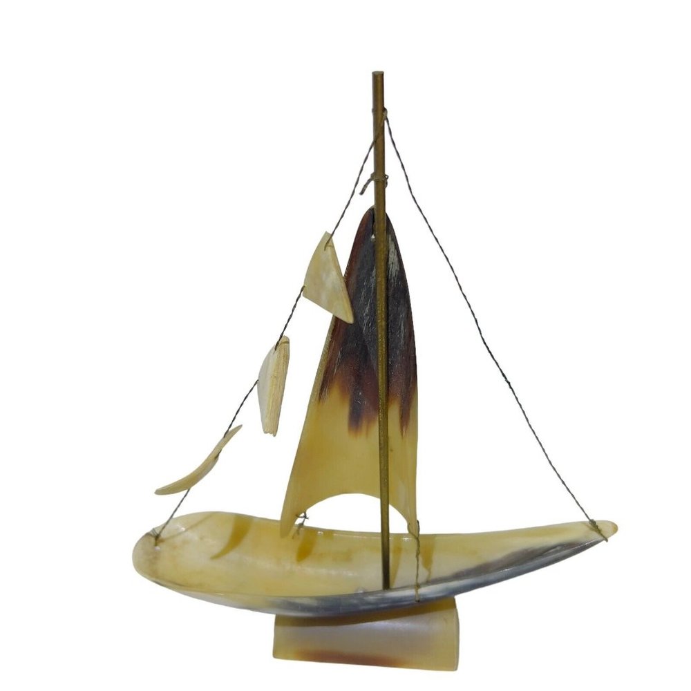 VTG Nautical Folk Art 6.5”x 1.5” Sailboat Horn Tabletop Decor Sailing Art - Picture 7 of 7